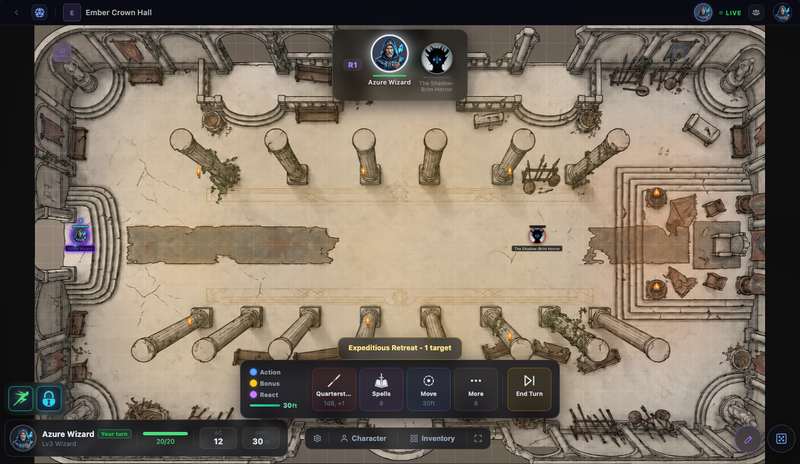 Lumen VTT product preview showing a GM laptop, player phone, and live TV table view.